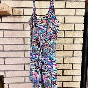 XL Geo Print Short Romper Sleeveless Adjustable Straps Unlined